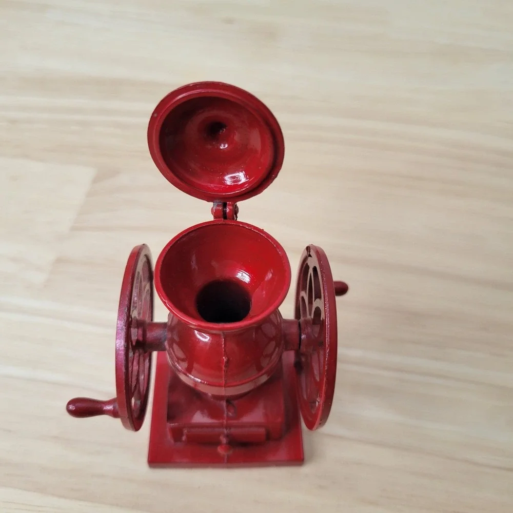 Vintage Die Cast Metal Coffee Grinder Pencil Sharpener Red Miniature Hong Kong